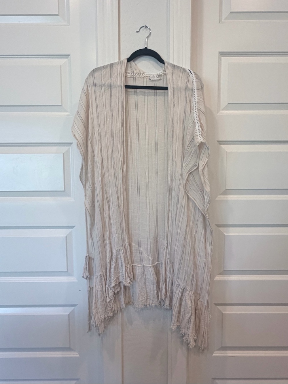 Free People Cream Striped Fringed Kimono Throw